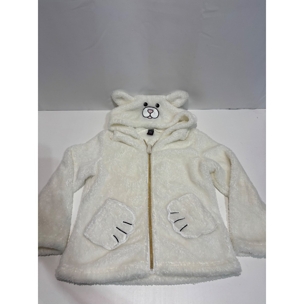 Star Ride Faux Fur Hoodie Kids Size 6X White Polar Bear Animal Ears Zip Jacket